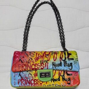 Colorful Graffiti Chain Shoulder Bag